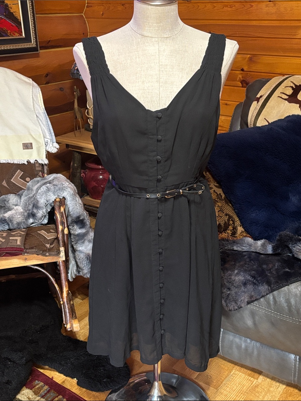 THREE BIRDS NEST Black Sleeveless Button-Front Mini Dress